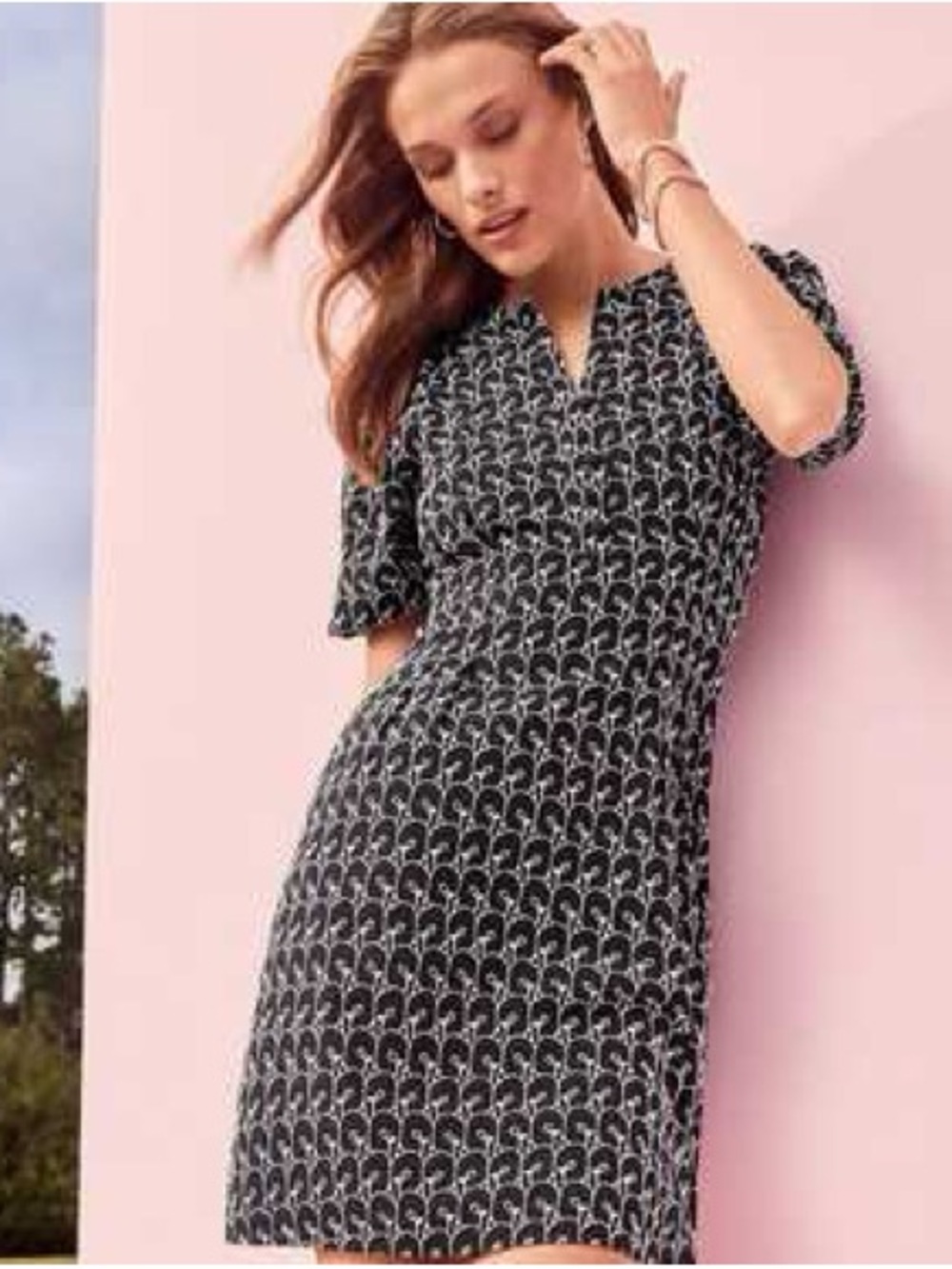 LOFT Puff Sleeve Floral Embroidered Dress